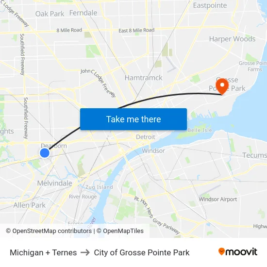 Michigan + Ternes to City of Grosse Pointe Park map