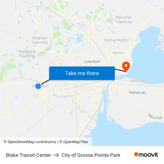 Blake Transit Center to City of Grosse Pointe Park map