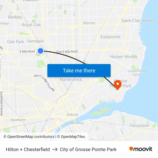 Hilton + Chesterfield to City of Grosse Pointe Park map