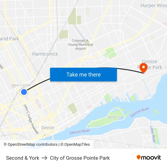 Second & York to City of Grosse Pointe Park map