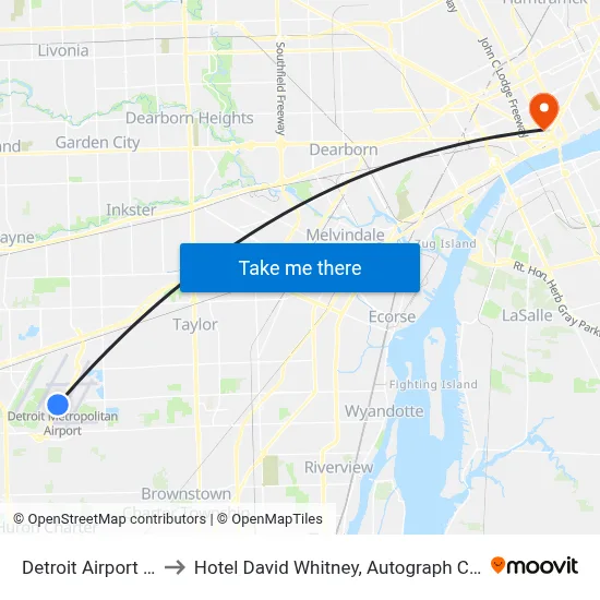 Detroit Airport DTW to Hotel David Whitney, Autograph Collection map
