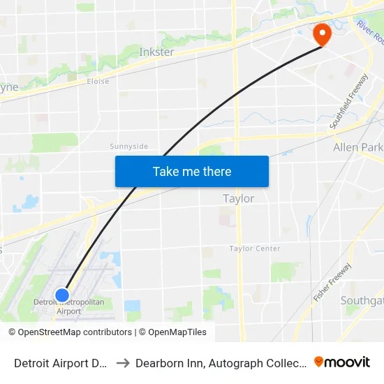 Detroit Airport DTW to Dearborn Inn, Autograph Collection map