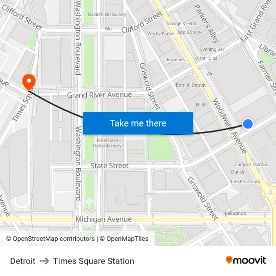 Detroit to Times Square Station map