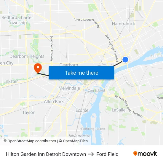 Hilton Garden Inn Detroit Downtown to Ford Field map