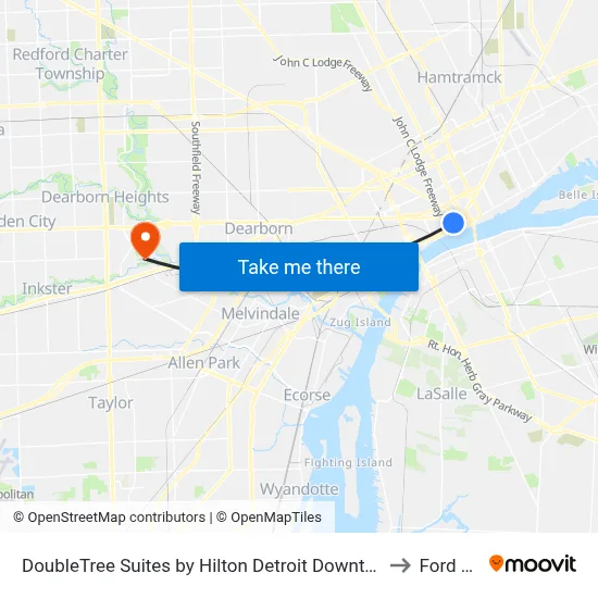 DoubleTree Suites by Hilton Detroit Downtown Fort Shelby to Ford Field map