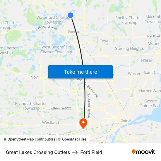 Great Lakes Crossing Outlets to Ford Field map