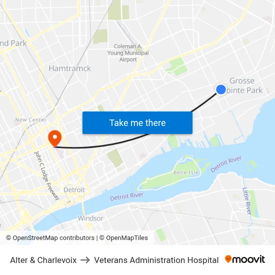Alter & Charlevoix to Veterans Administration Hospital map