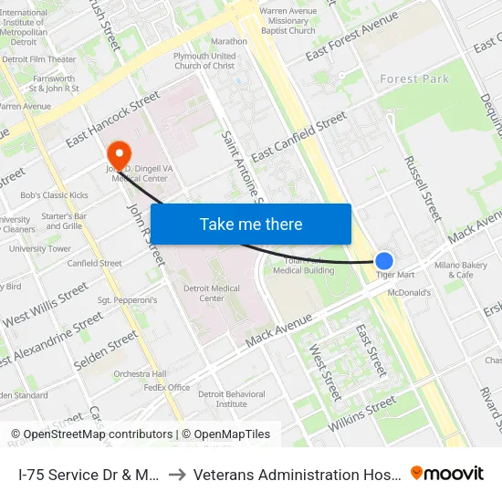 I-75 Service Dr & Mack to Veterans Administration Hospital map
