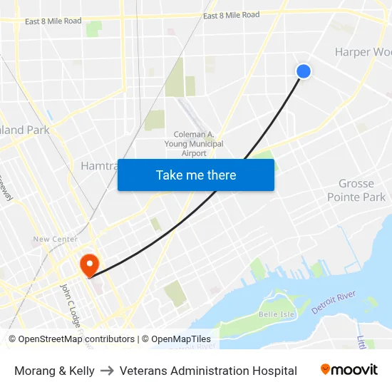 Morang & Kelly to Veterans Administration Hospital map