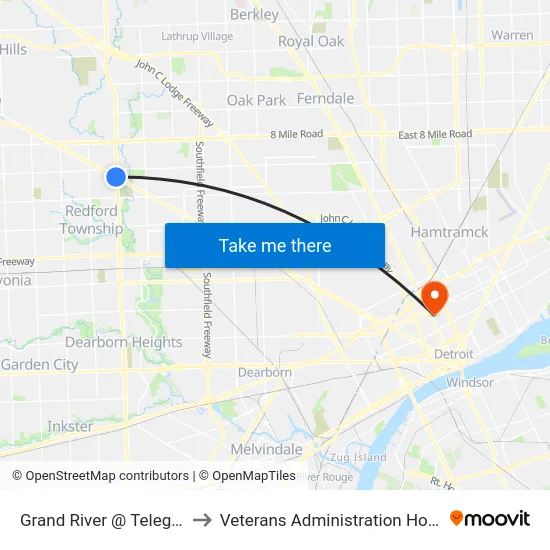 Grand River @ Telegraph to Veterans Administration Hospital map