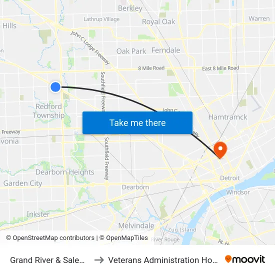 Grand River & Salem Nearside to Veterans Administration Hospital map
