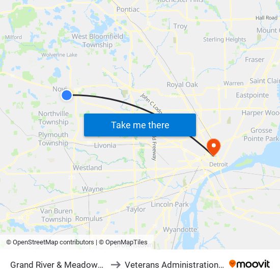 Grand River & Meadowbrook Ns to Veterans Administration Hospital map