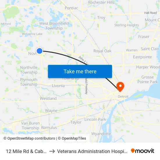 12 Mile & Cabot to Veterans Administration Hospital map
