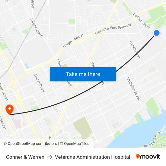Conner & Warren to Veterans Administration Hospital map