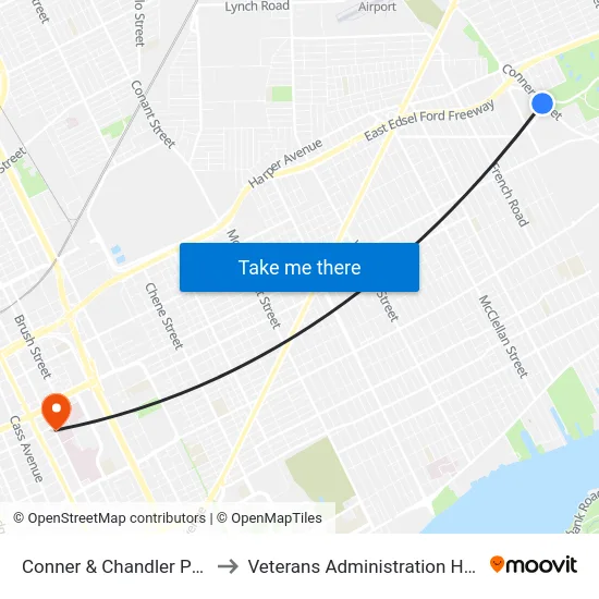 Conner & Chandler Park Dr to Veterans Administration Hospital map