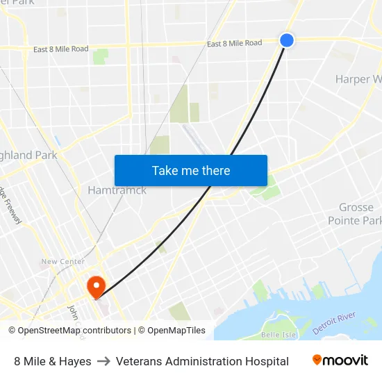 8 Mile & Hayes to Veterans Administration Hospital map