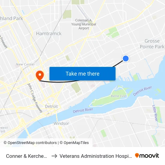 Conner & Kercheval to Veterans Administration Hospital map