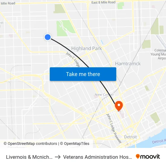 Livernois & Mcnichols to Veterans Administration Hospital map