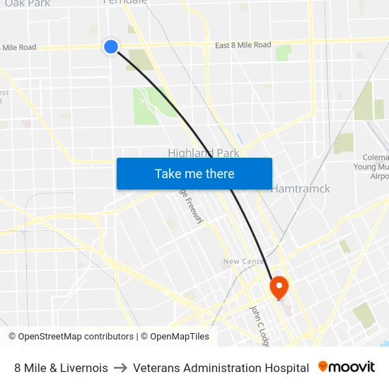 8 Mile & Livernois to Veterans Administration Hospital map