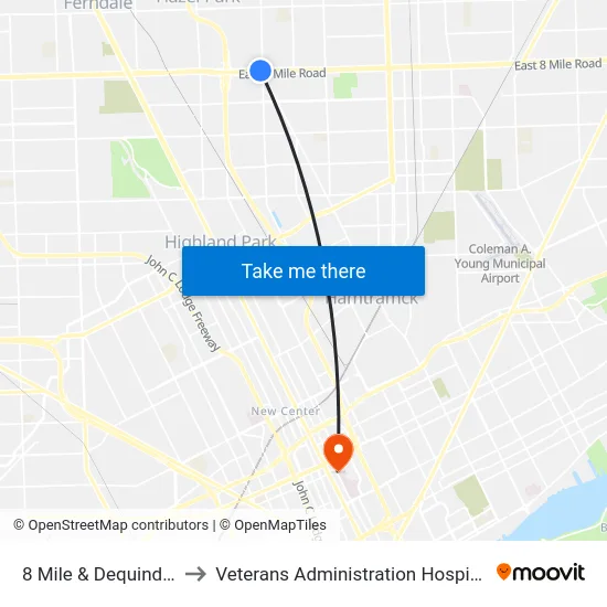 8 Mile & Dequindre to Veterans Administration Hospital map
