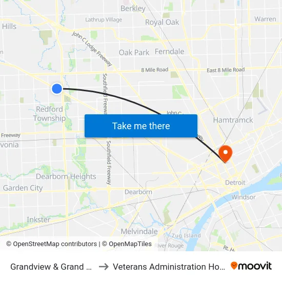 Grandview & Grand River to Veterans Administration Hospital map