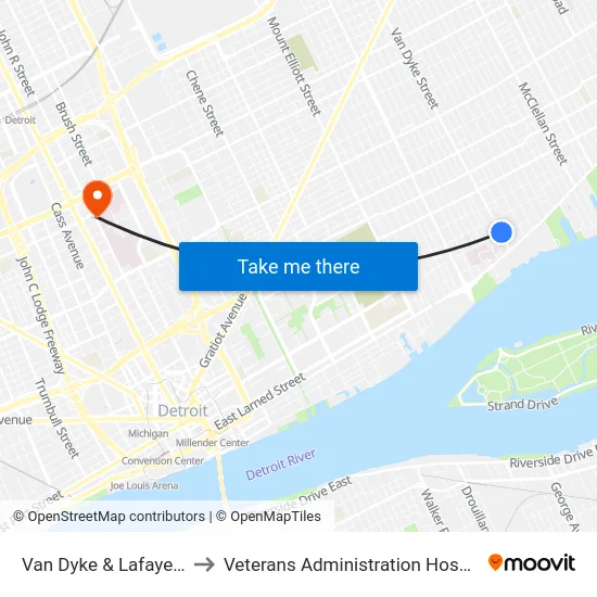 Van Dyke & Lafayette to Veterans Administration Hospital map