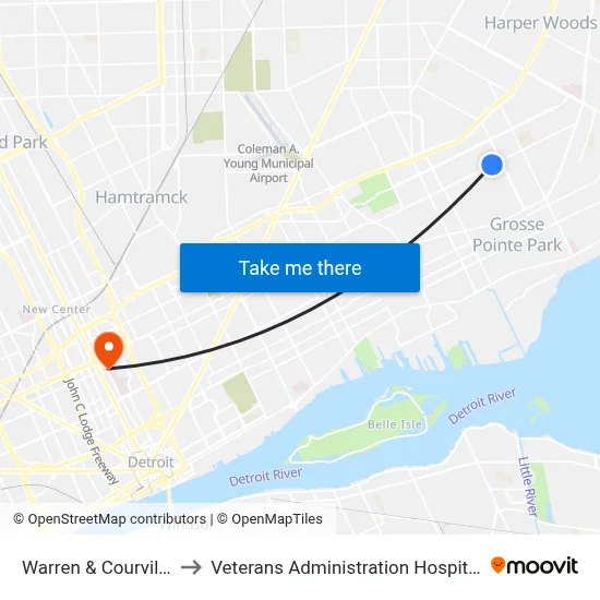 Warren & Courville to Veterans Administration Hospital map