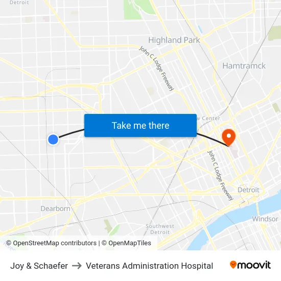 Joy & Schaefer to Veterans Administration Hospital map