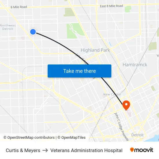 Curtis & Meyers to Veterans Administration Hospital map