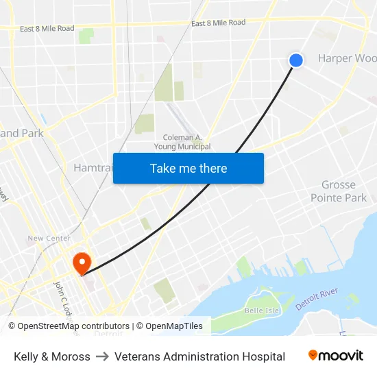 Kelly & Moross to Veterans Administration Hospital map