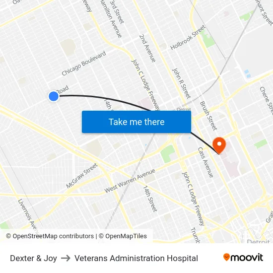 Dexter & Joy to Veterans Administration Hospital map