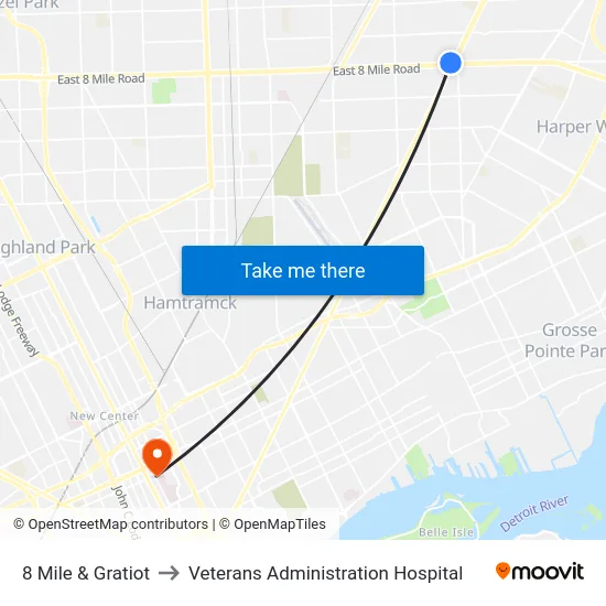 8 Mile & Gratiot to Veterans Administration Hospital map
