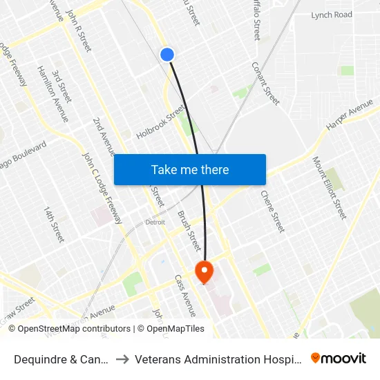 Dequindre & Caniff to Veterans Administration Hospital map