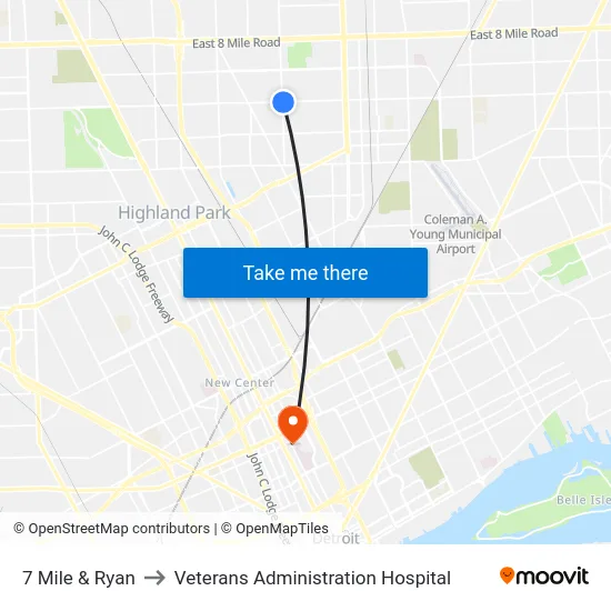 7 Mile & Ryan to Veterans Administration Hospital map