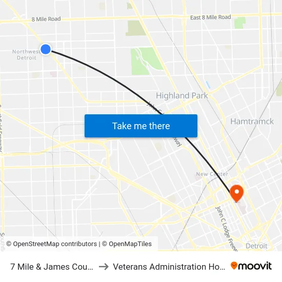 7 Mile & James Couzens to Veterans Administration Hospital map