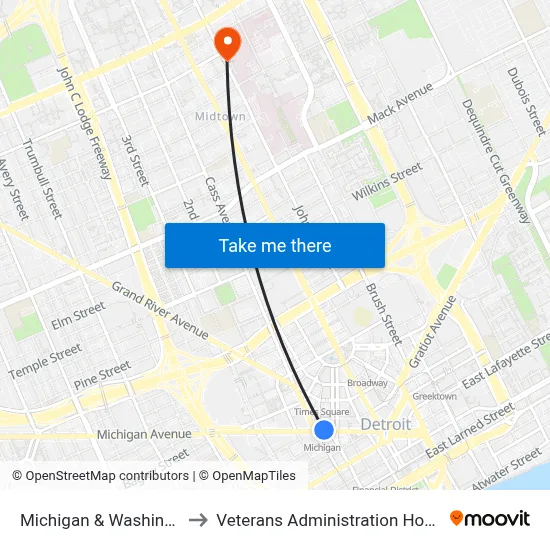 Michigan & Washington to Veterans Administration Hospital map