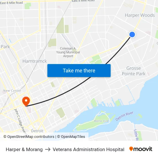 Harper & Morang to Veterans Administration Hospital map