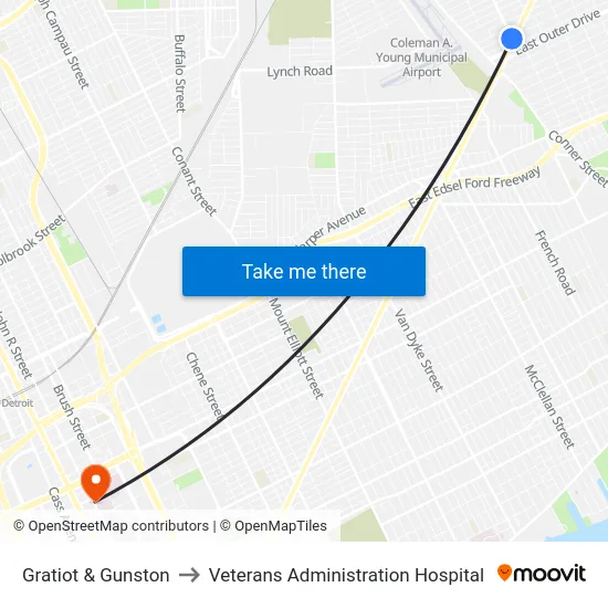 Gratiot & Gunston to Veterans Administration Hospital map