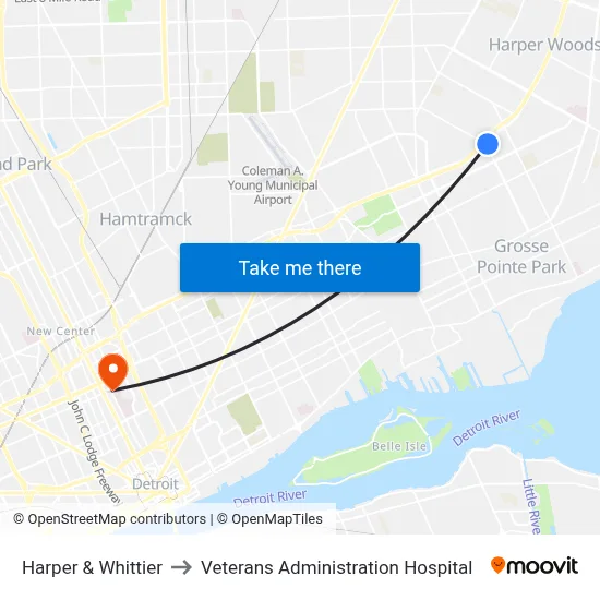 Harper & Whittier to Veterans Administration Hospital map