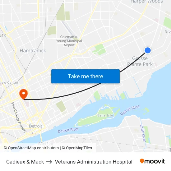 Cadieux & Mack to Veterans Administration Hospital map