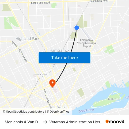 Mcnichols & Van Dyke to Veterans Administration Hospital map