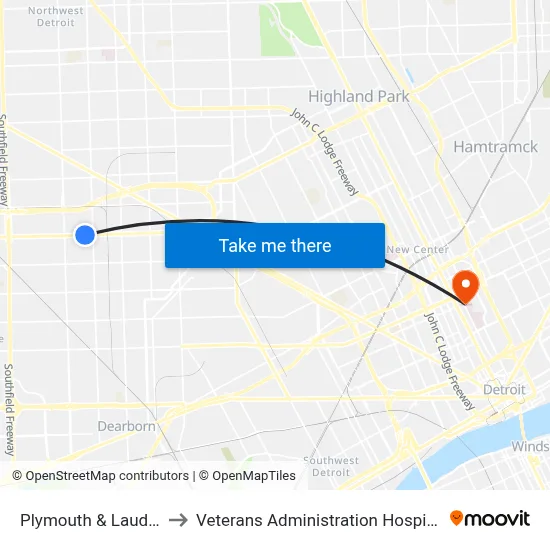 Plymouth & Lauder to Veterans Administration Hospital map