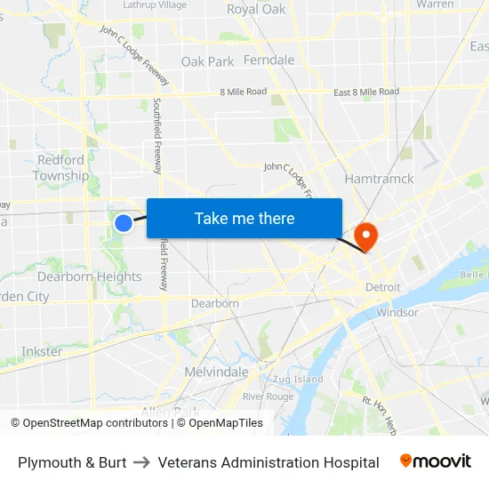 Plymouth & Burt to Veterans Administration Hospital map