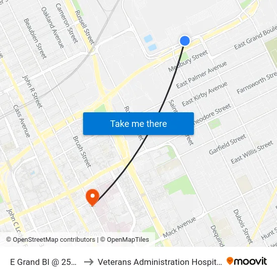 E Grand Bl @ 2500 to Veterans Administration Hospital map