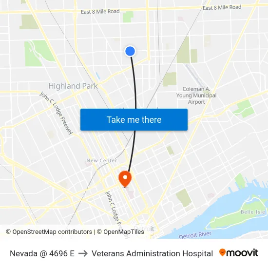 Nevada @ 4696 E to Veterans Administration Hospital map