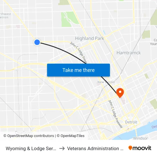 Wyoming & Lodge Service Dr to Veterans Administration Hospital map