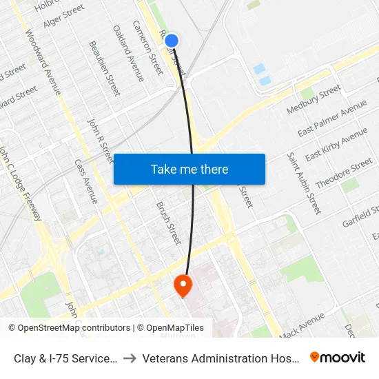 Clay & I-75 Service Dr to Veterans Administration Hospital map