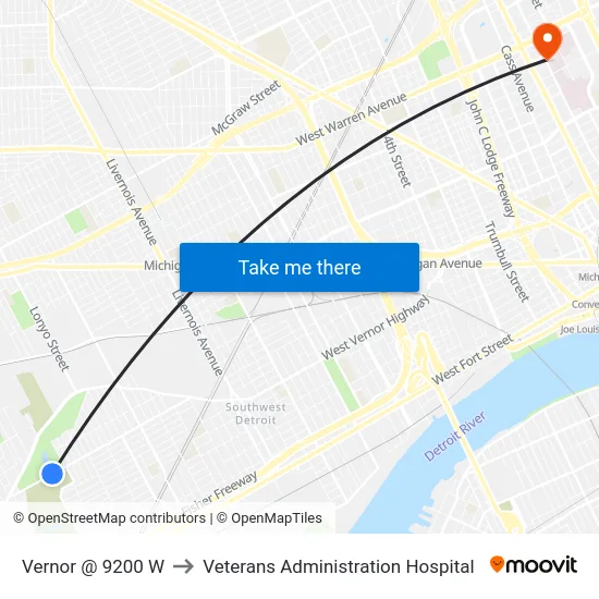 Vernor @ 9200 W to Veterans Administration Hospital map
