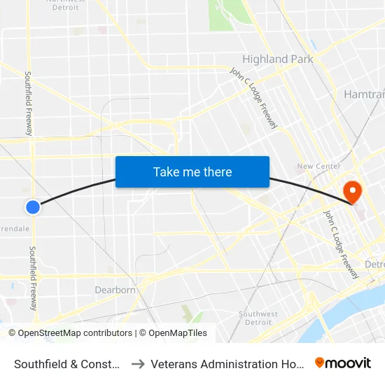 Southfield & Constance to Veterans Administration Hospital map