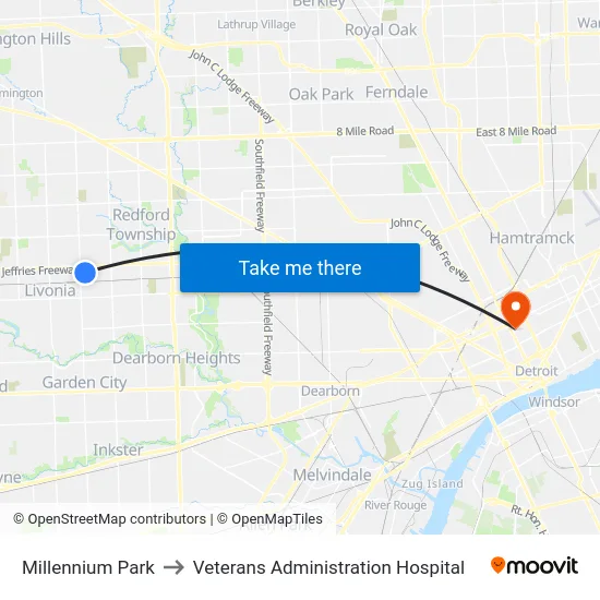 Millennium Park to Veterans Administration Hospital map